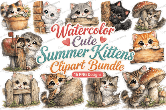 Download Watercolor Cute Summer Kittens Clipart - Cute summer Collection