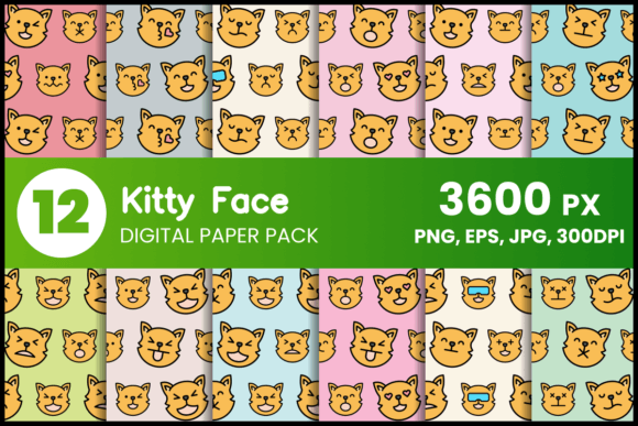 Download Kitty Face Digital Paper Set - Kitty Collection