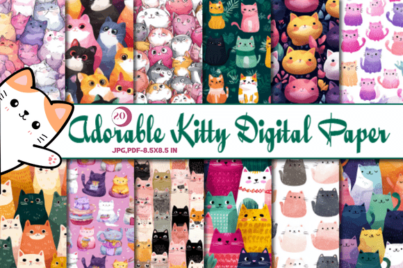 Download Adorable Kitty Digital Paper - Kitty Collection
