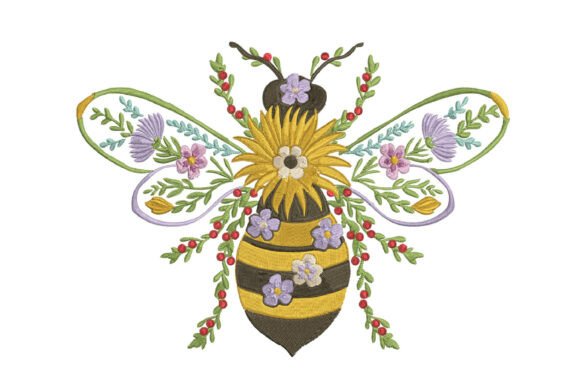 Download Floral Bee Embroidery Design - Floral bee Collection