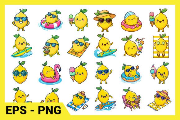 Download Cute Summer Lemon Characters Set - Cute summer Collection