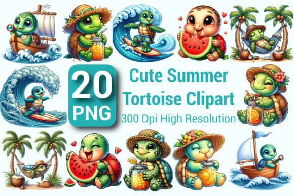 Download Cute Summer Tortoise Clipart Bundle PNG - Cute summer Collection