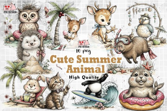 Download Cute Summer Animal Clipart PNG - Cute summer Collection